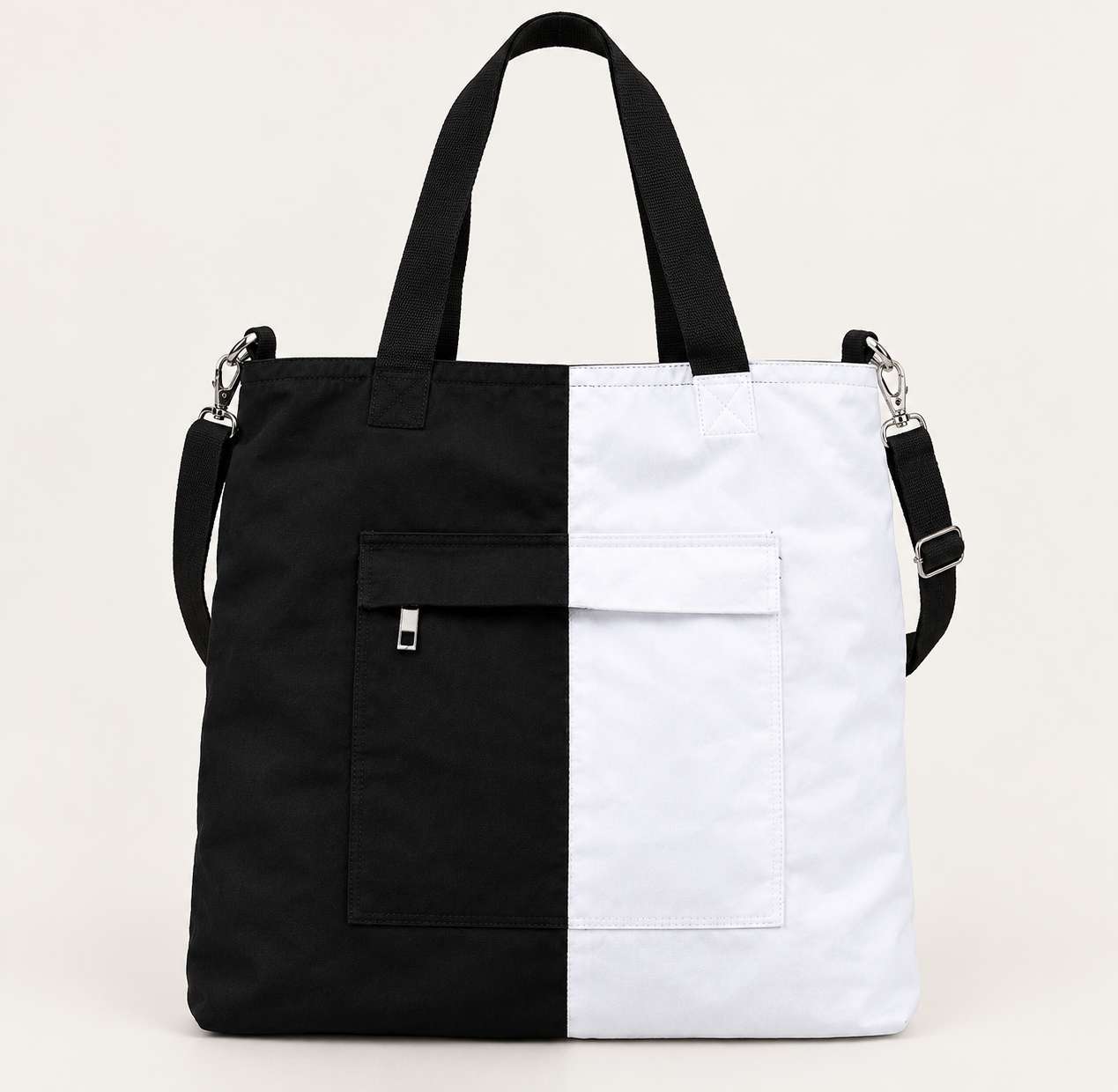 White and black tote bag
